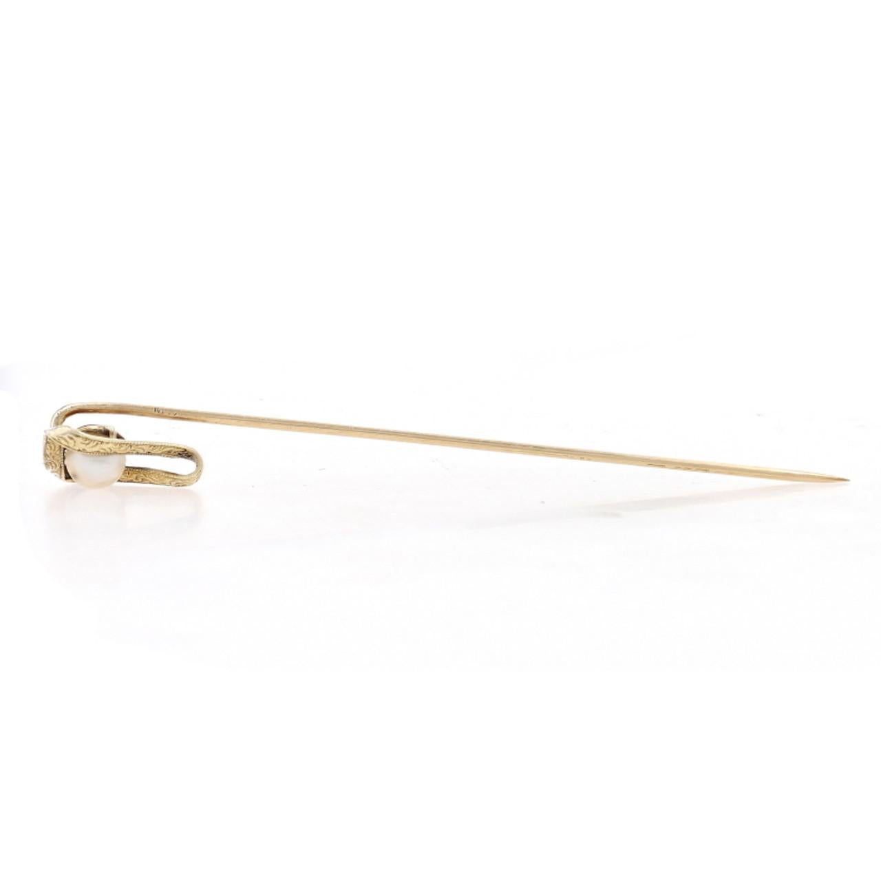 Yellow Gold Pearl Edwardian Triangle Solitaire Stickpin 14k Milgrain Antique, 1900s-1910s

Stone Information:
Natural Pearl
Diameter: 5.3mm

Additional Information:
Material: Metal 14k Yellow Gold
Style: Solitaire
Theme: Triangle
Era: