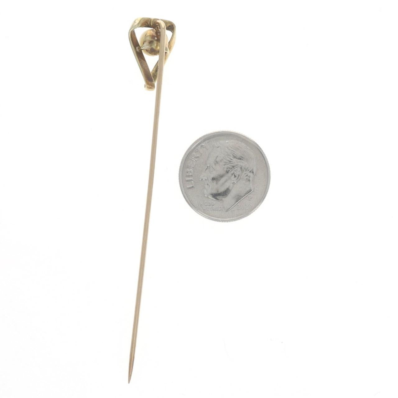 Edwardian Yellow Gold Pearl Triangle Solitaire Stickpin 14k Milgrain Antique, 1900s-1910s For Sale