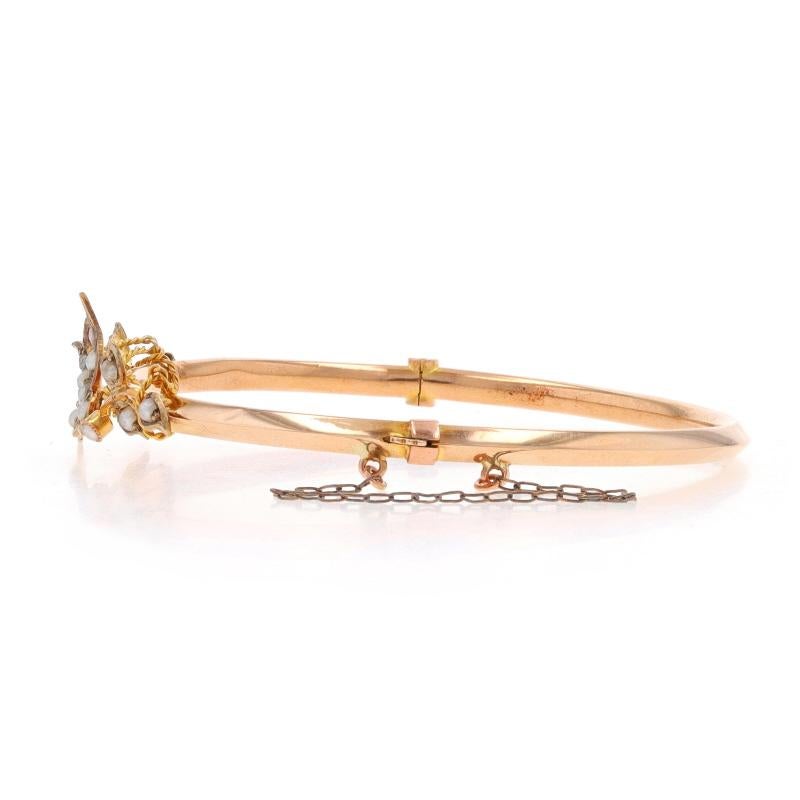 Yellow Gold Pearl Victorian Flying Sparrow Bangle Bracelet 6 1/2