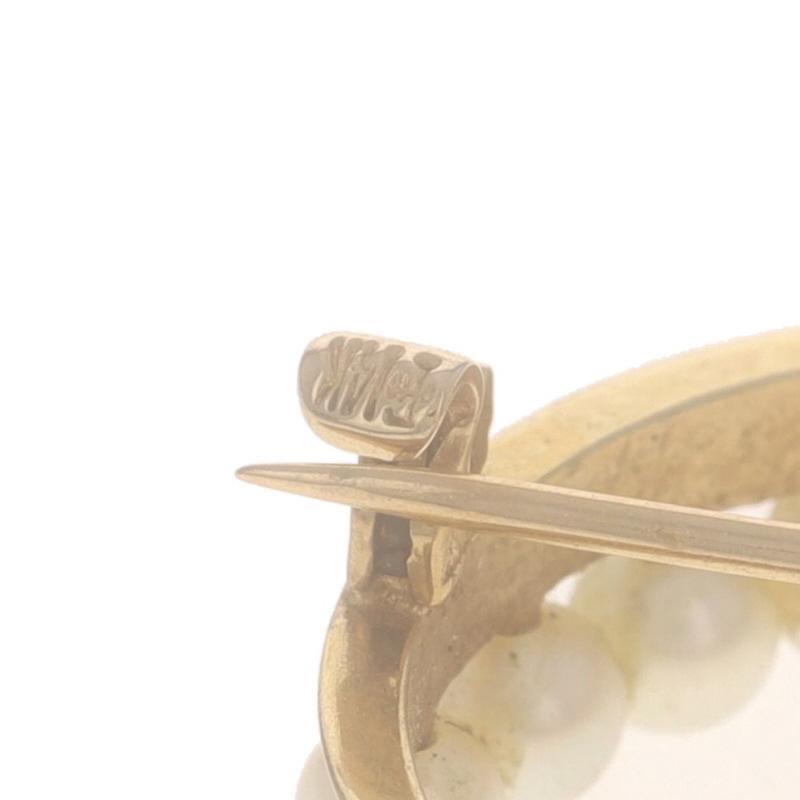 Women's Yellow Gold Pearls Circle Brooch 14k Round Pin For Sale
