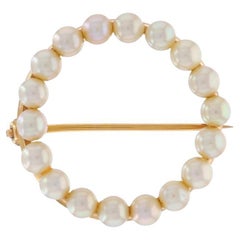 Gelbgold Perlen Kreis Brosche 14k Runde Pin