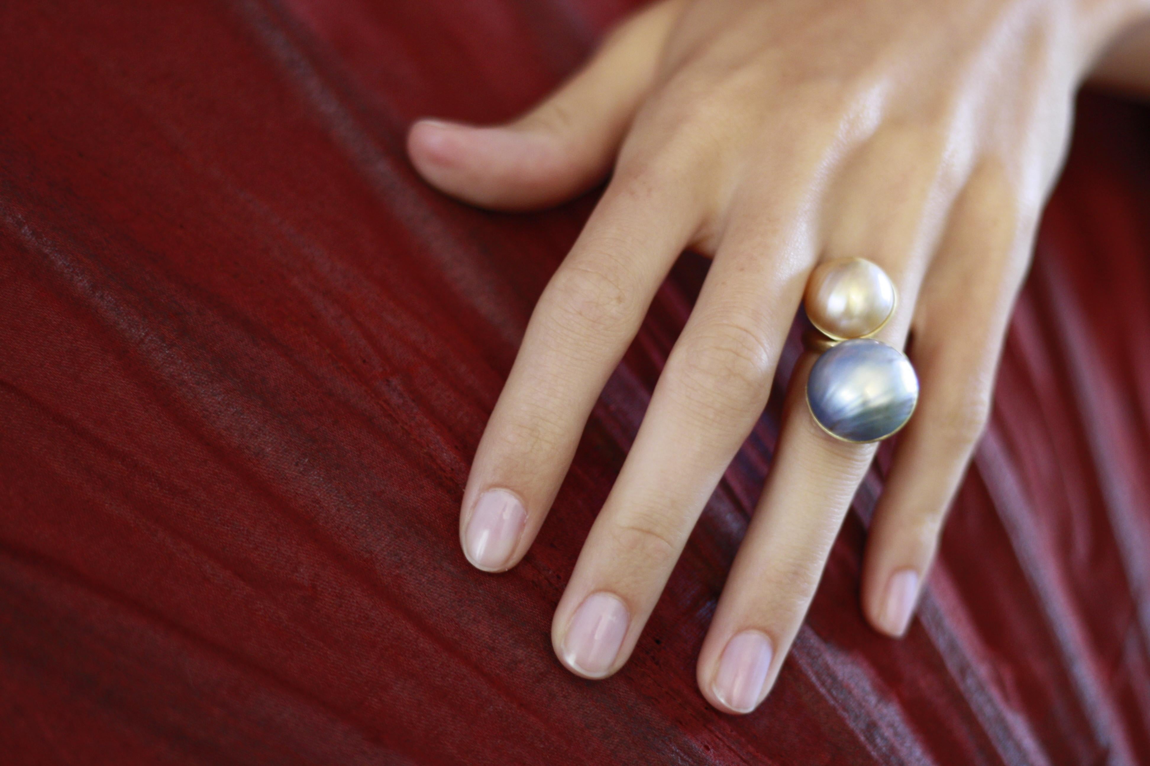 Bague en or jaune avec perles en vente 4