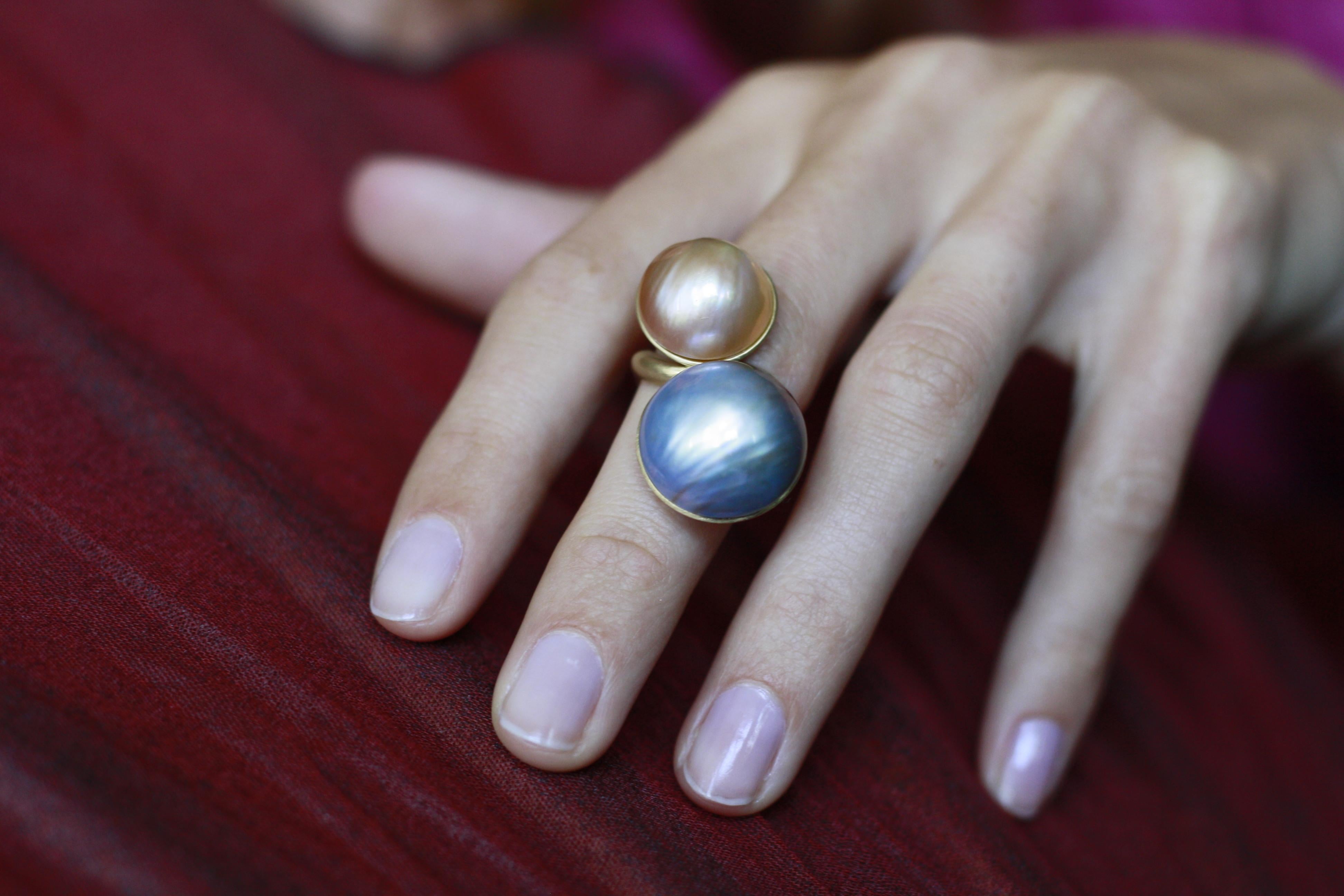 Bague en or jaune avec perles Unisexe en vente