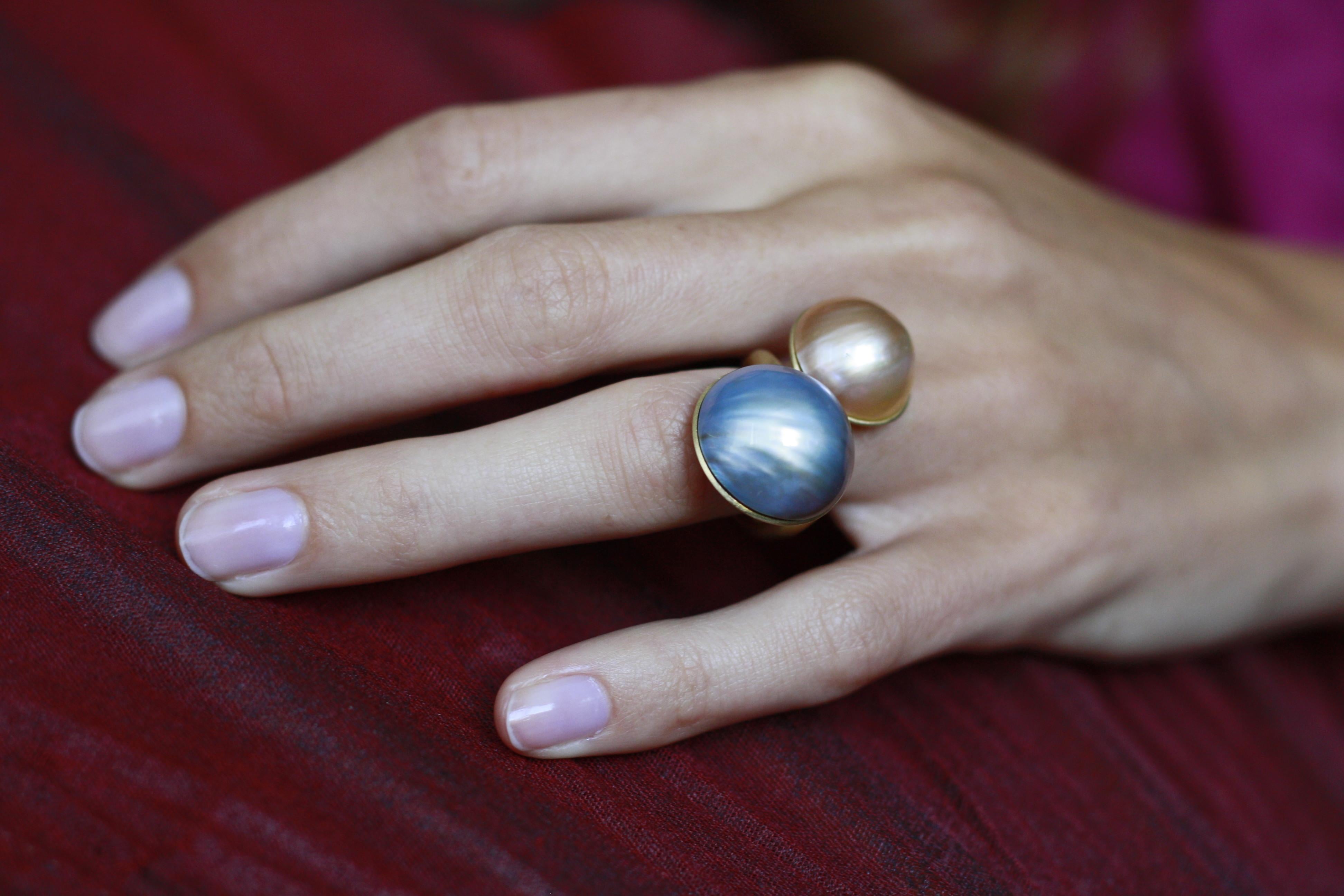 Bague en or jaune avec perles en vente 1