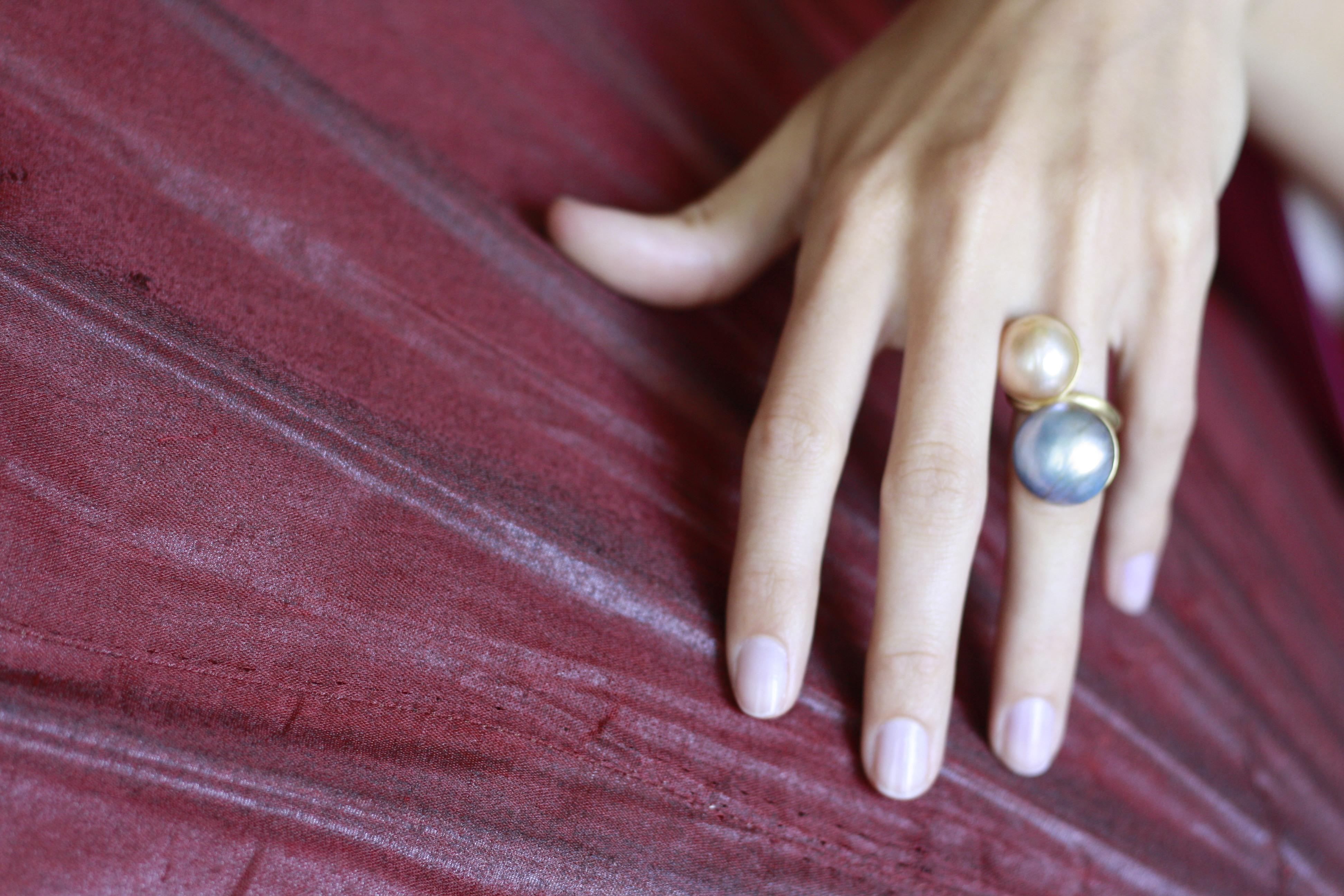Bague en or jaune avec perles en vente 3