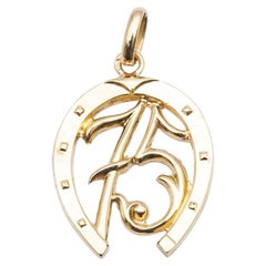 Pendentif en or jaune 18 carats:: fer à cheval Lucky 75