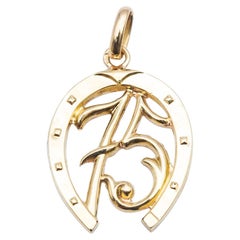 Vintage Yellow Gold Pendant 18 Karat, Lucky 75 Horseshoe