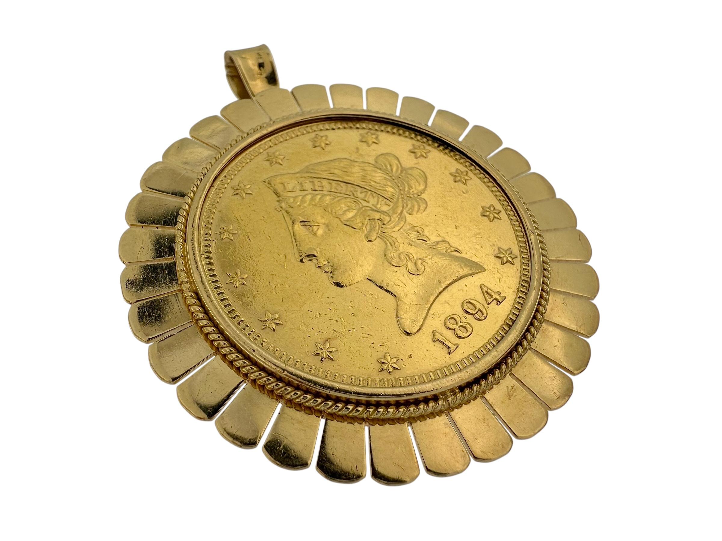 Yellow Gold Pendant and Brooche with Ten Dollars Coin In Good Condition For Sale In Esch sur Alzette, Esch-sur-Alzette