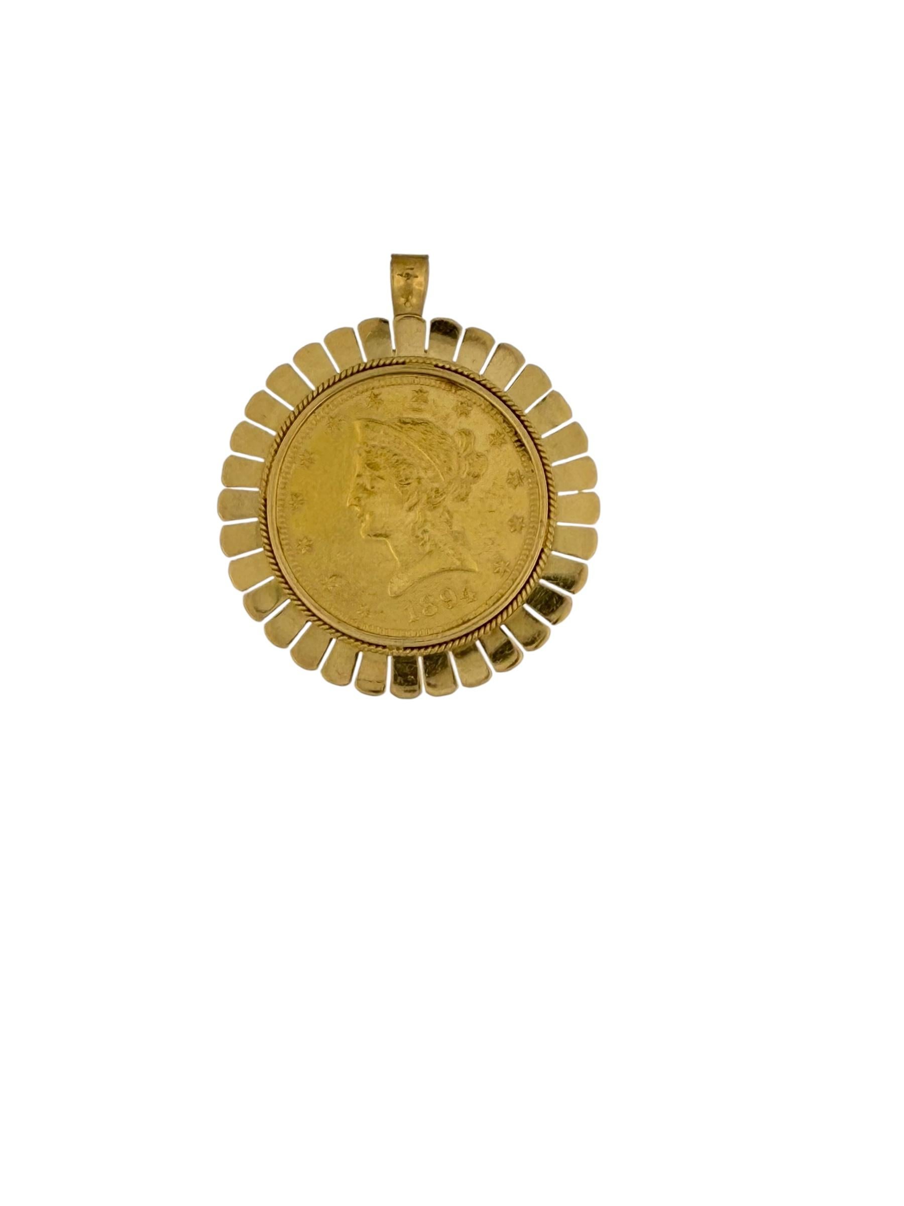 Yellow Gold Pendant and Brooche with Ten Dollars Coin For Sale 1