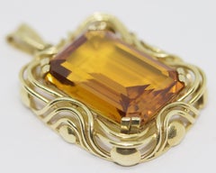 Yellow Gold Pendant, Enhancer, with Large Emerald Cut Citrine