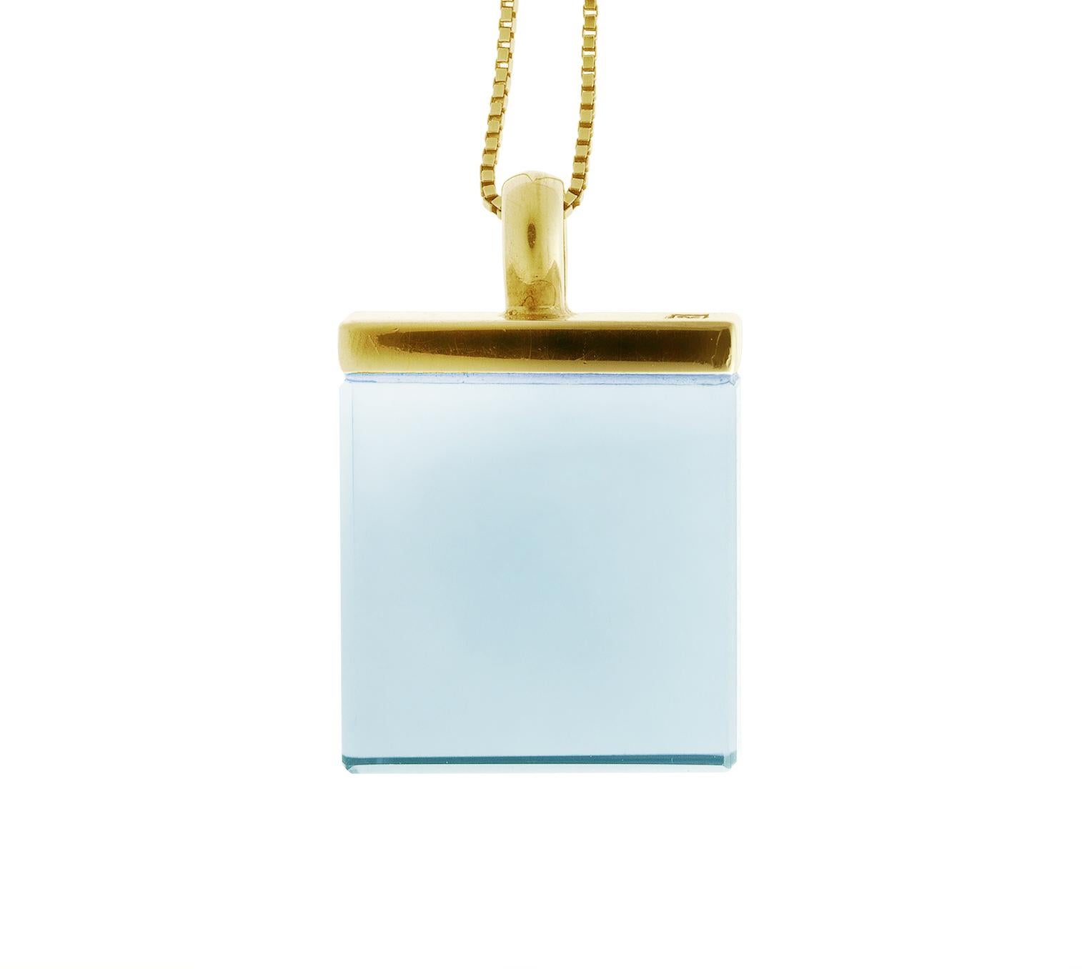 Contemporary Featured in Vogue Yellow Gold Pendant Necklace with Blue Quartz by Artist For Sale