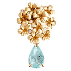 Collier pendentif en or jaune avec diamants et tourmaline Paraiba