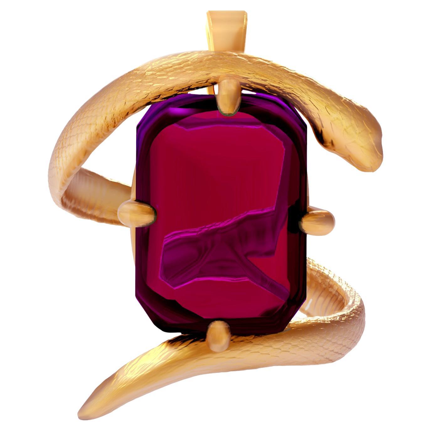 Yellow Gold Pendant Necklace with Natural Raspberry Pink Tourmaline For Sale