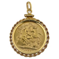 Yellow Gold Pendant with Sovereign Coin 1958 Elizabeth II
