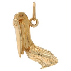 Yellow Gold Perching Pelican Charm - 14k Sea Bird