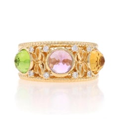 Yellow Gold Peridot Amethyst Citrine Dia Band 14k Cab 2.37ctw Three-Stone Ring