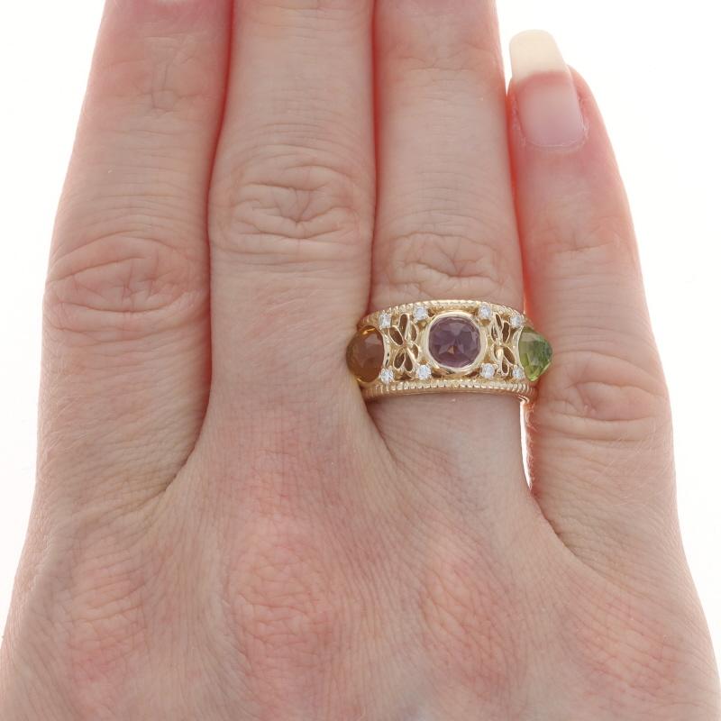 Gelbgold Peridot Amethyst Citrin Dia Band 14k Cab 2,37ctw Dreistein-Ring (Rundschliff) im Angebot