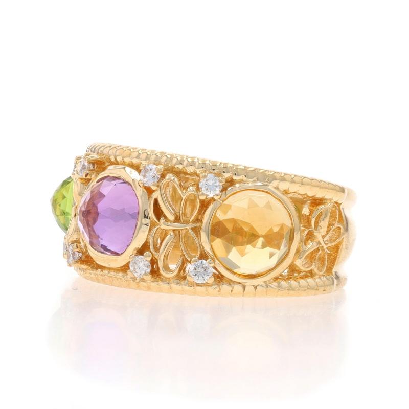 Gelbgold Peridot Amethyst Citrin Dia Band 14k Cab 2,37ctw Dreistein-Ring im Zustand „Hervorragend“ im Angebot in Greensboro, NC