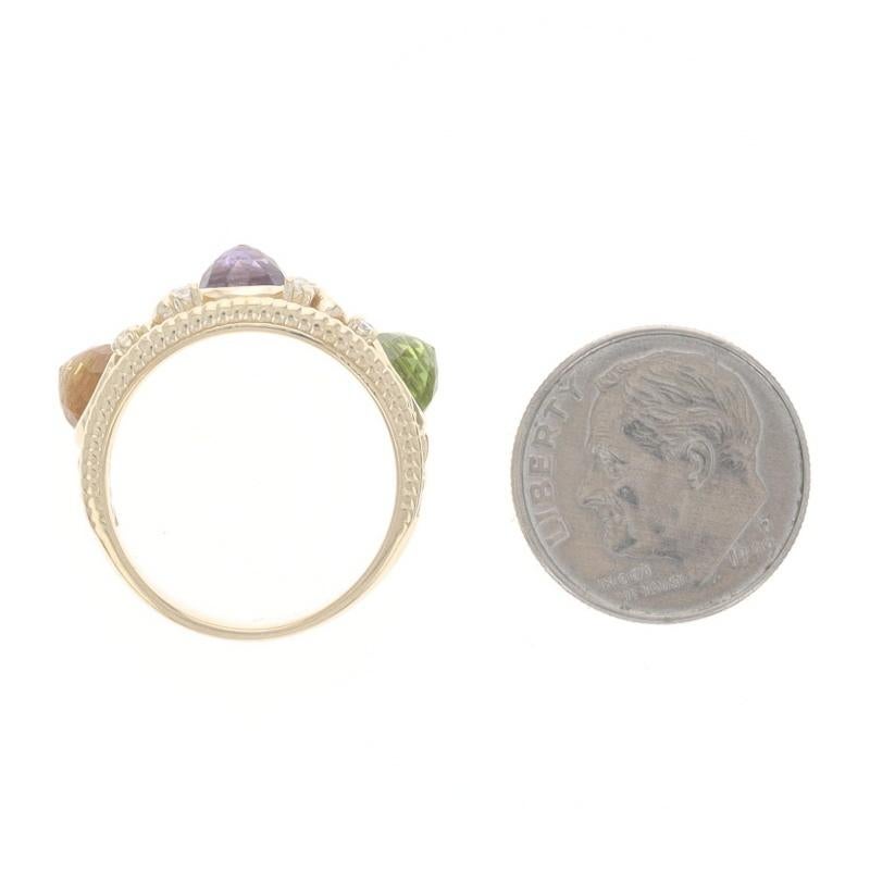 Gelbgold Peridot Amethyst Citrin Dia Band 14k Cab 2,37ctw Dreistein-Ring im Angebot 1