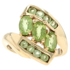 Yellow Gold Peridot Bypass Ring - 10k Cushion Checkerboard 2.74ctw Three-Stone
