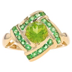 Bague Diopside Halo en or jaune 14 carats avec péridot et chrome 2,05 ctw Taille 7