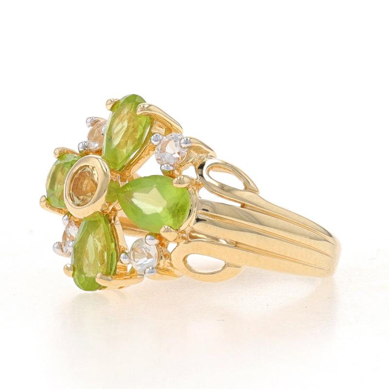Pear Cut Yellow Gold Peridot Citrine White Topaz Cluster Cocktail Ring - 14k Pear 2.23ctw
