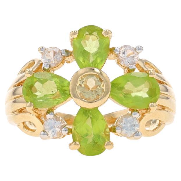 Yellow Gold Peridot Citrine White Topaz Cluster Cocktail Ring - 14k Pear 2.23ctw