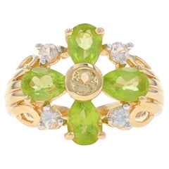 Yellow Gold Peridot Citrine White Topaz Cluster Cocktail Ring - 14k Pear 2.23ctw