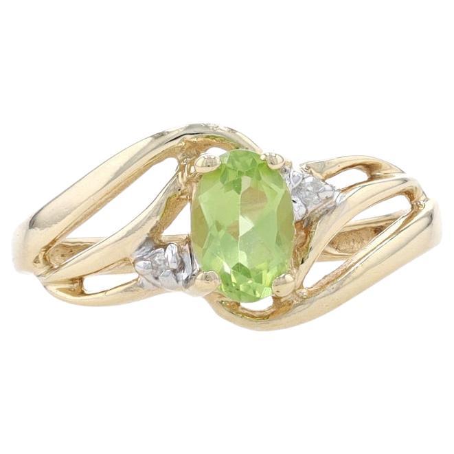 Yellow Gold Peridot & Diamond Bypass Ring - 10k Oval .50ct