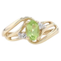 Yellow Gold Peridot & Diamond Bypass Ring - 10k Oval .50ct