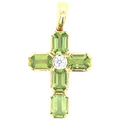 Yellow Gold Peridot Diamond Cross Pendant