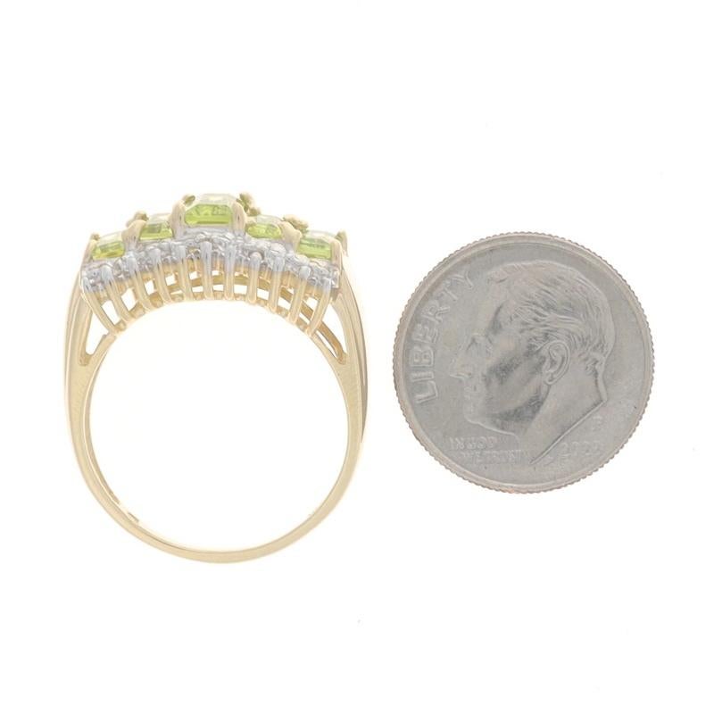 Women's Yellow Gold Peridot & Diamond Five-Stone Ring - 14k Emerald Cut 1.55ctw For Sale