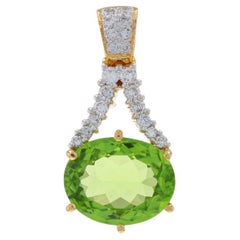 Yellow Gold Peridot & Diamond Pendant - 18k Oval 5.83ctw