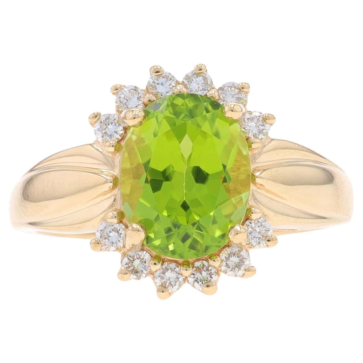 Yellow Gold Peridot Diamond Ring - 14k Oval 2.21ctw