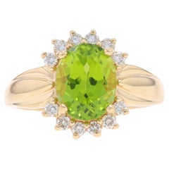 Yellow Gold Peridot Diamond Ring - 14k Oval 2.21ctw
