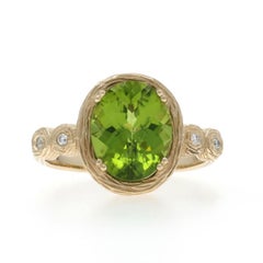 Yellow Gold Peridot Diamond Ring - 14k Oval Checkerboard 3.54ctw SZ 8