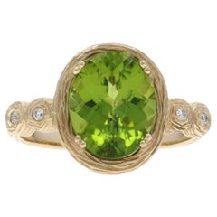 Yellow Gold Peridot Diamond Ring - 14k Oval Checkerboard 3.54ctw SZ 8