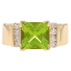 Yellow Gold Peridot & Diamond Ring - 14k Princess 2.60ctw Euro Shank Size 7