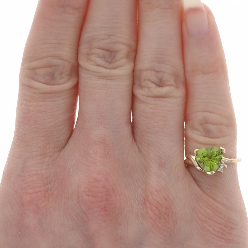 Trillion Cut Yellow Gold Peridot & Diamond Ring - 14k Trillion 1.55ct Bypass-Inspired For Sale