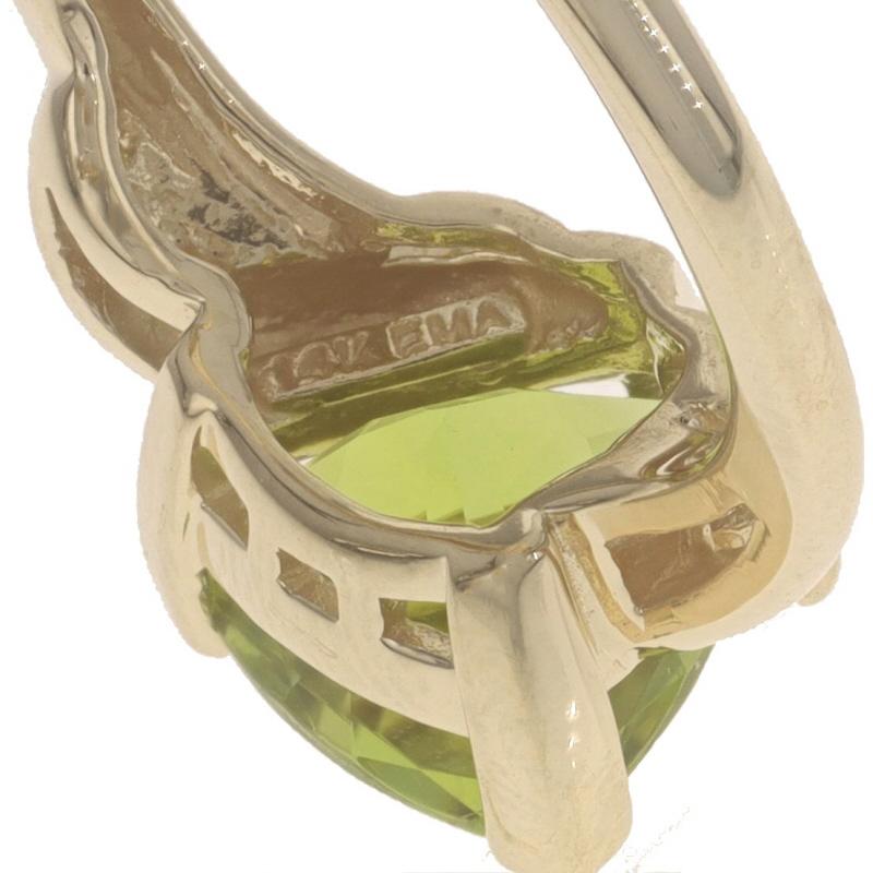 Yellow Gold Peridot & Diamond Ring - 14k Trillion 1.55ct Bypass-Inspired For Sale 2