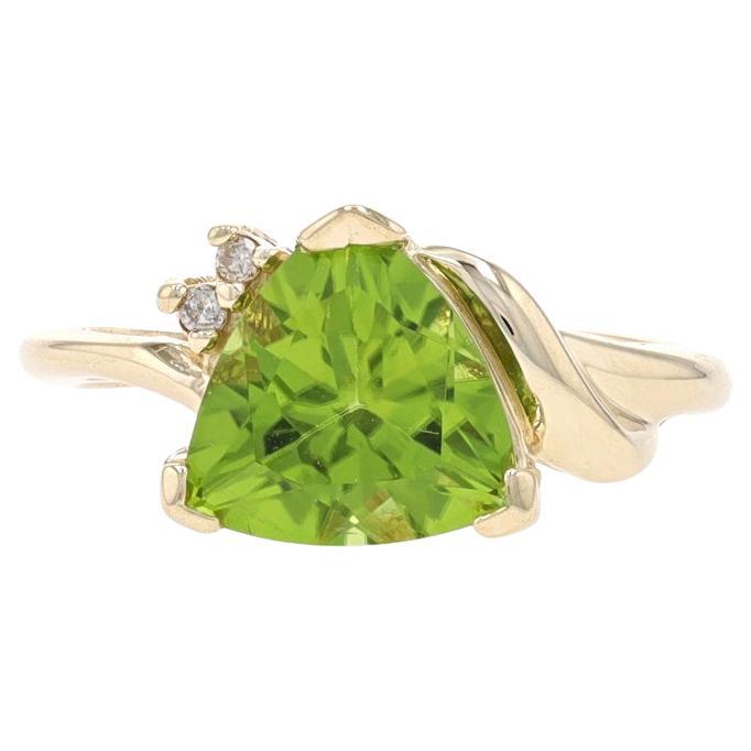 Yellow Gold Peridot & Diamond Ring - 14k Trillion 1.55ct Bypass-Inspired For Sale