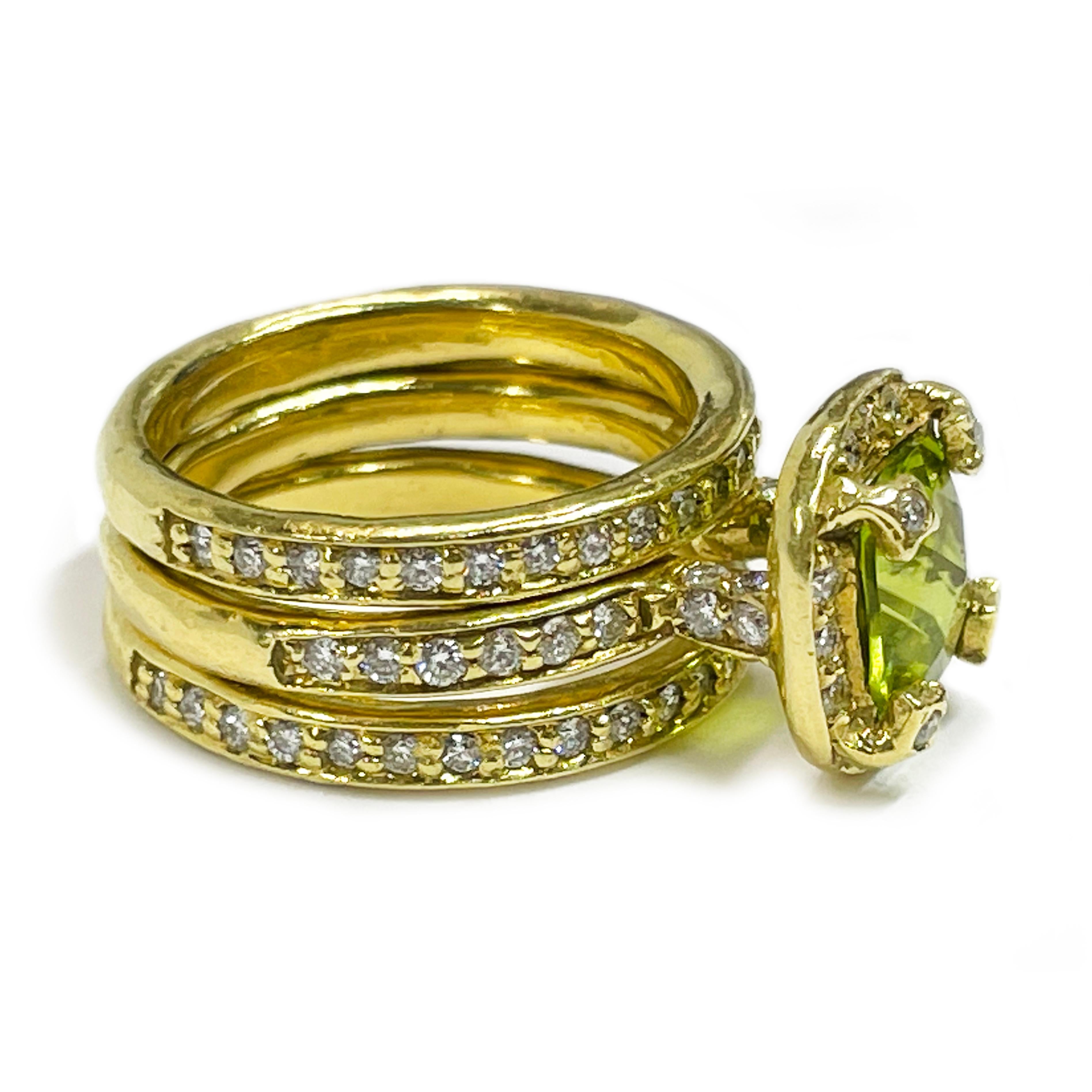 Retro Yellow Gold Peridot Diamond Ring Set For Sale