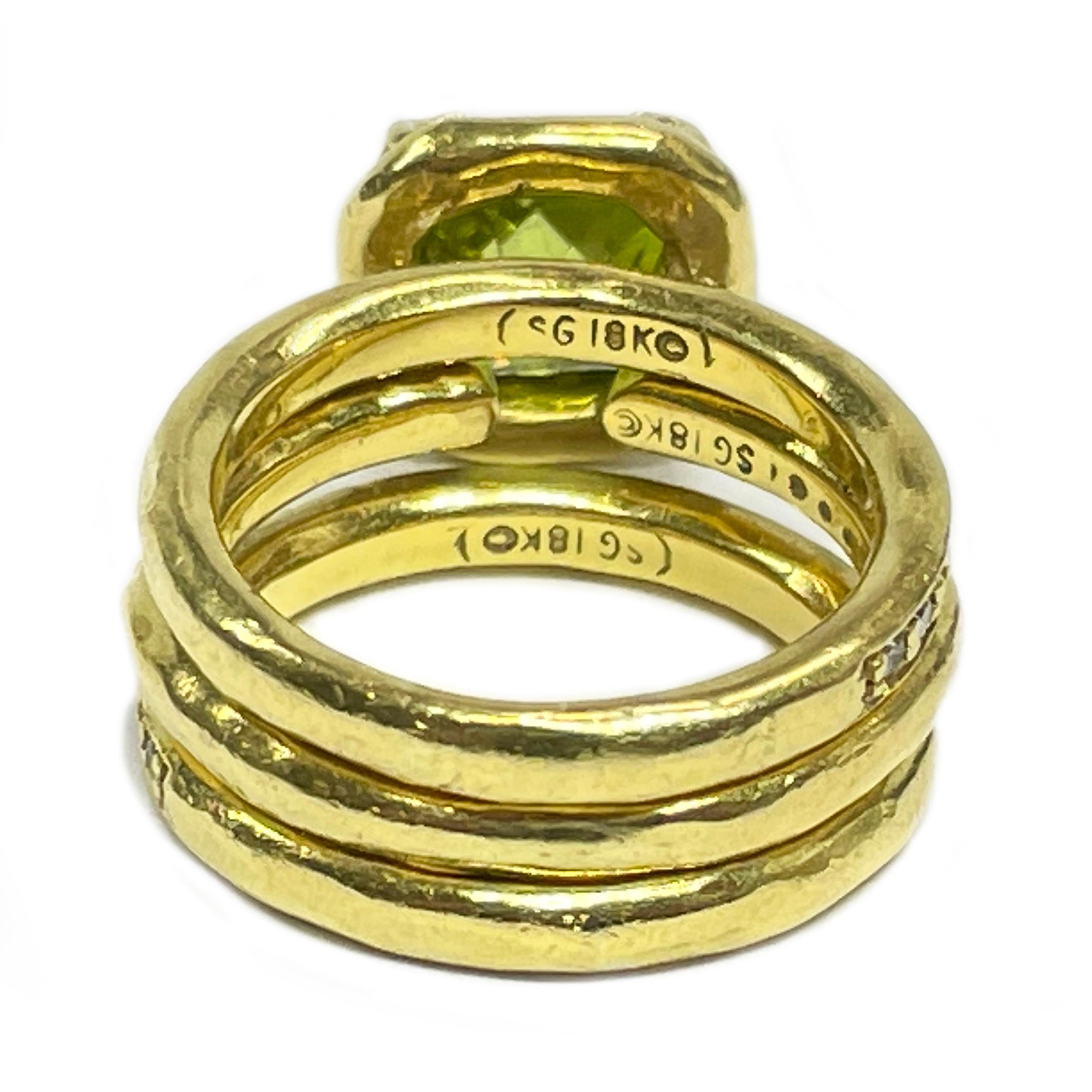Yellow Gold Peridot Diamond Ring Set In Good Condition For Sale In Palm Desert, CA