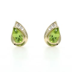 Yellow Gold Peridot Diamond Stud Earrings - 10k Pear 1.58ctw