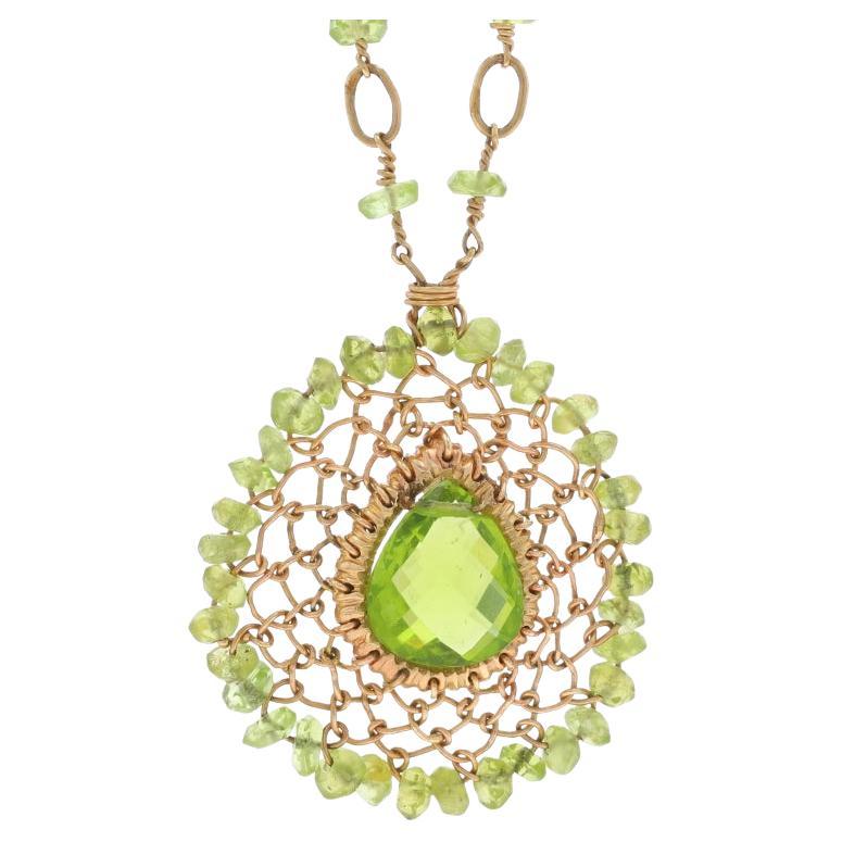 Collana aureola in oro giallo con peridoto da 19" - 14k Dbl Checkerboard Cabochon & Rondelle in vendita