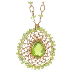 Collana aureola in oro giallo con peridoto da 19" - 14k Dbl Checkerboard Cabochon & Rondelle