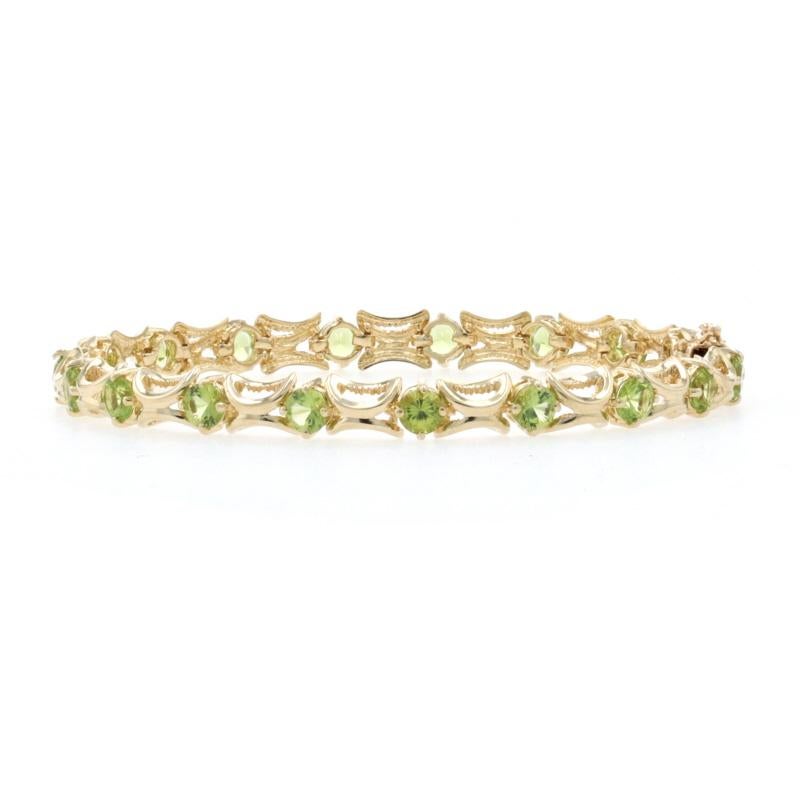 Yellow Gold Peridot Link Bracelet, 14k Round Cut 4.68ctw Milgrain In Excellent Condition In Greensboro, NC