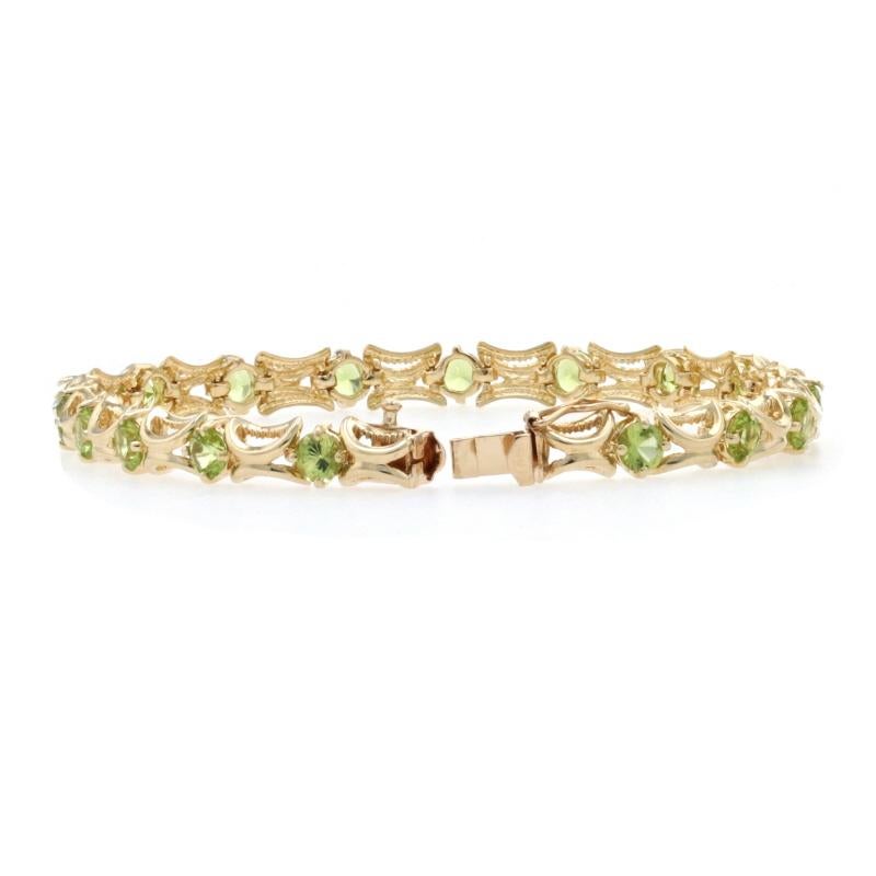 Yellow Gold Peridot Link Bracelet, 14k Round Cut 4.68ctw Milgrain 1