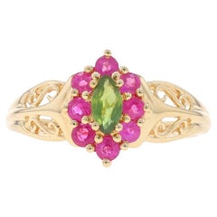 Gelbgold Peridot & Rosa Saphir Halo Ring - 14k Marquise .81ctw Floral