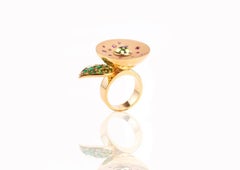 Yellow Gold Peridot, Pink Sapphires, Emeralds, Tsavorite Flower Cocktail Ring